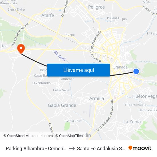 Parking Alhambra - Cementerio to Santa Fe Andalusia Spain map