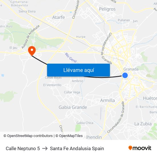 Calle Neptuno 5 to Santa Fe Andalusia Spain map