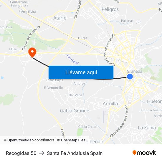 Recogidas 50 to Santa Fe Andalusia Spain map