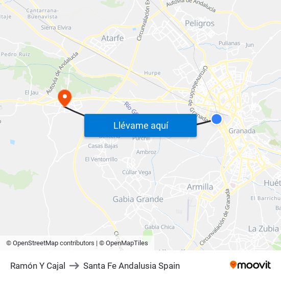 Ramón Y Cajal to Santa Fe Andalusia Spain map