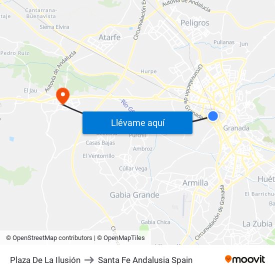 Plaza De La Ilusión to Santa Fe Andalusia Spain map