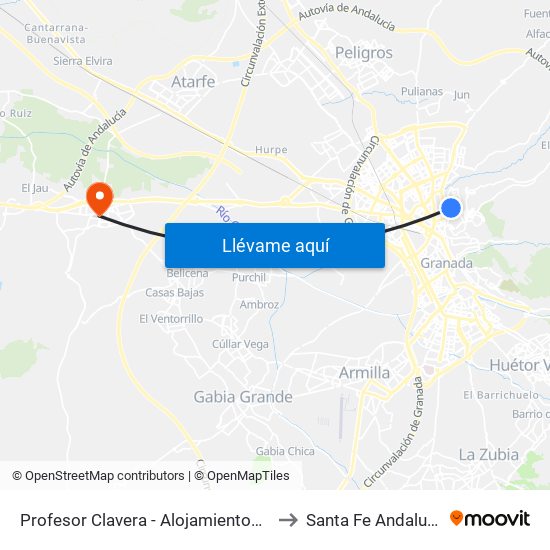Profesor Clavera - Alojamientos Universitarios to Santa Fe Andalusia Spain map