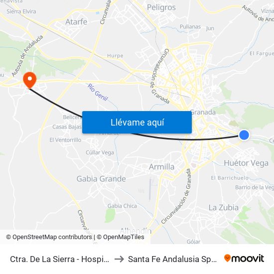 Ctra. De La Sierra - Hospital to Santa Fe Andalusia Spain map