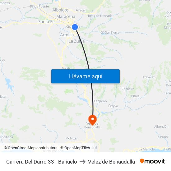 Carrera Del Darro 33 - Bañuelo to Vélez de Benaudalla map