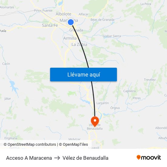 Acceso A Maracena to Vélez de Benaudalla map