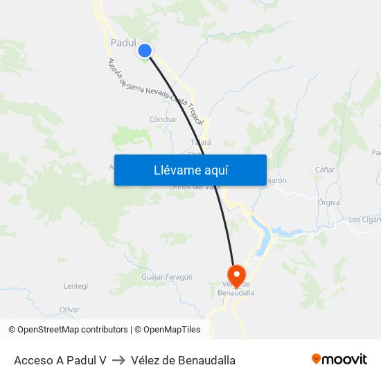 Acceso A Padul V to Vélez de Benaudalla map