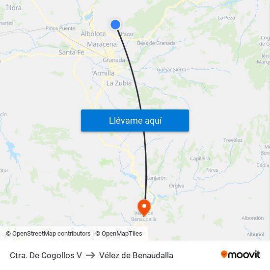 Ctra. De Cogollos V to Vélez de Benaudalla map