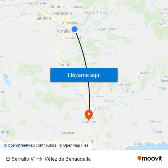 El Serrallo V to Vélez de Benaudalla map