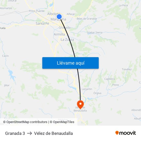 Granada 3 to Vélez de Benaudalla map