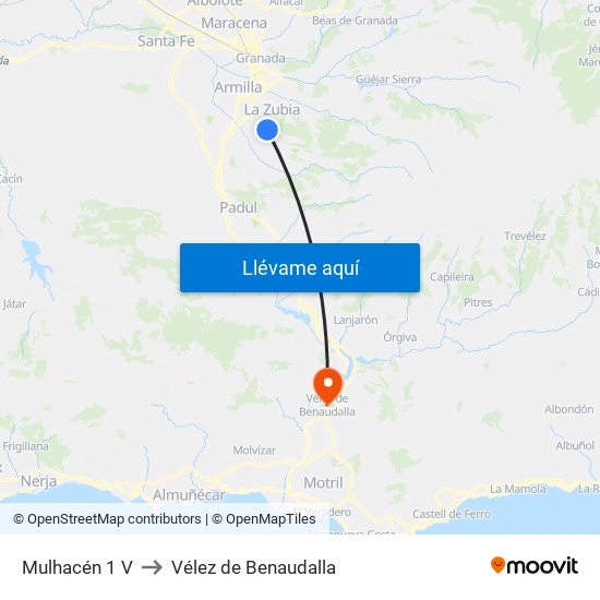 Mulhacén 1 V to Vélez de Benaudalla map