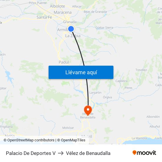 Palacio De Deportes V to Vélez de Benaudalla map