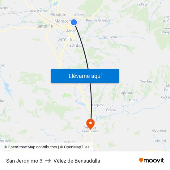 San Jerónimo 3 to Vélez de Benaudalla map