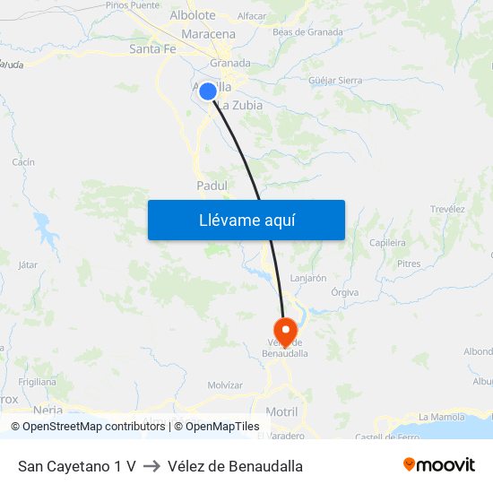 San Cayetano 1 V to Vélez de Benaudalla map