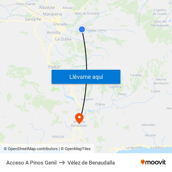 Acceso A Pinos Genil to Vélez de Benaudalla map