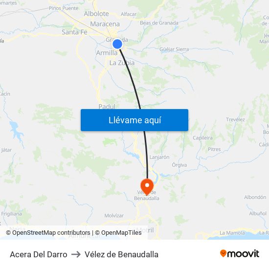 Acera Del Darro to Vélez de Benaudalla map