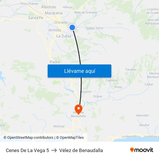 Cenes De La Vega 5 to Vélez de Benaudalla map
