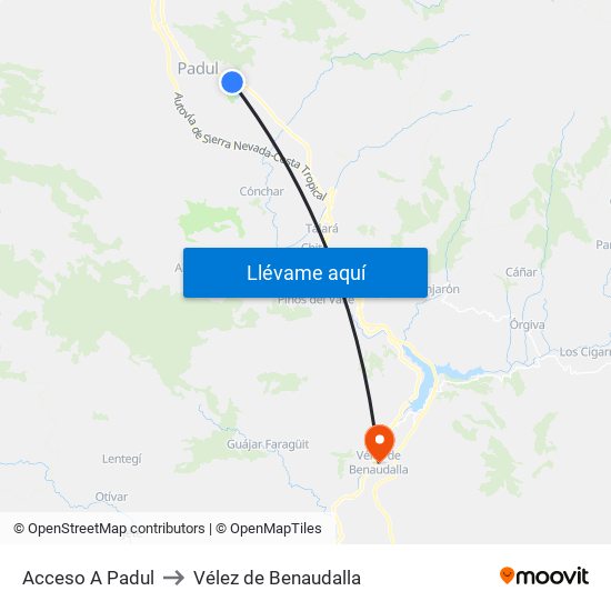 Acceso A Padul to Vélez de Benaudalla map