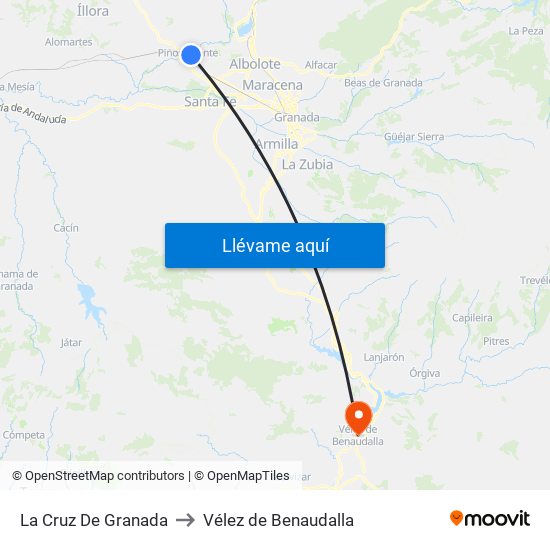 La Cruz De Granada to Vélez de Benaudalla map