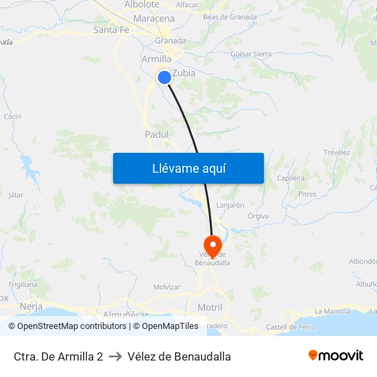 Ctra. De Armilla 2 to Vélez de Benaudalla map