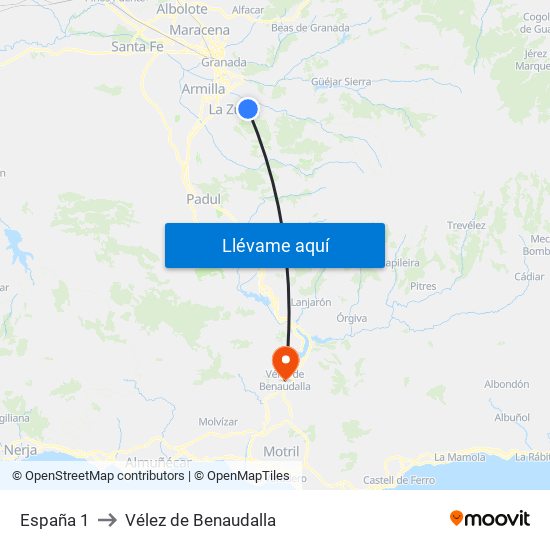 España 1 to Vélez de Benaudalla map