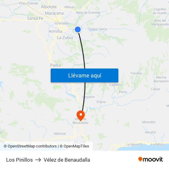 Los Pinillos to Vélez de Benaudalla map