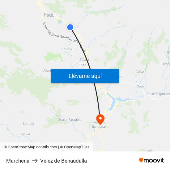 Marchena to Vélez de Benaudalla map