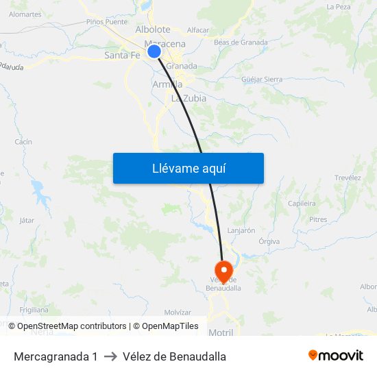 Mercagranada 1 to Vélez de Benaudalla map