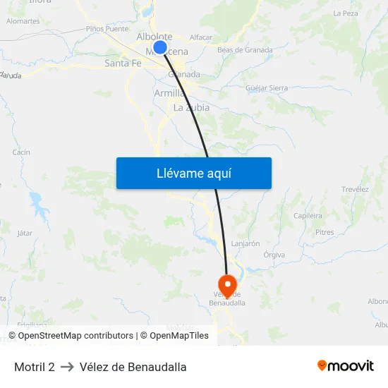 Motril 2 to Vélez de Benaudalla map