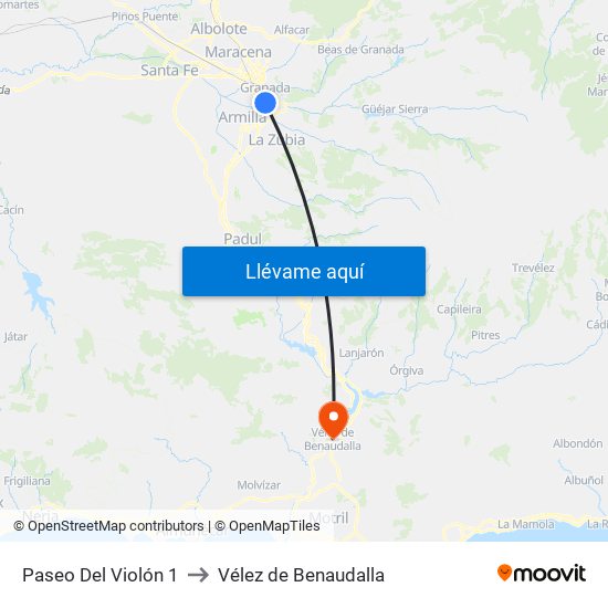 Paseo Del Violón 1 to Vélez de Benaudalla map