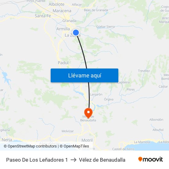 Paseo De Los Leñadores 1 to Vélez de Benaudalla map