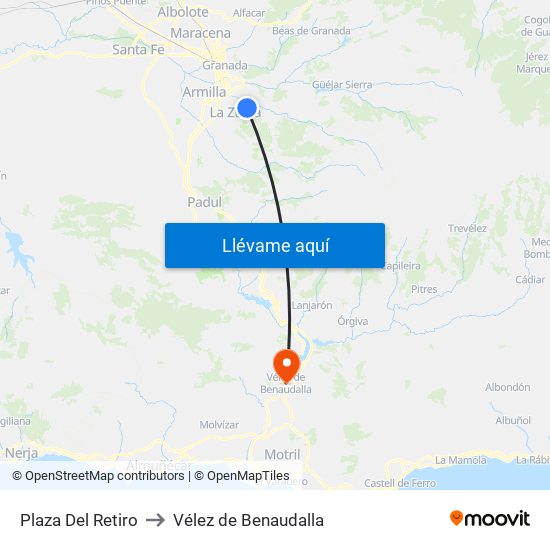 Plaza Del Retiro to Vélez de Benaudalla map