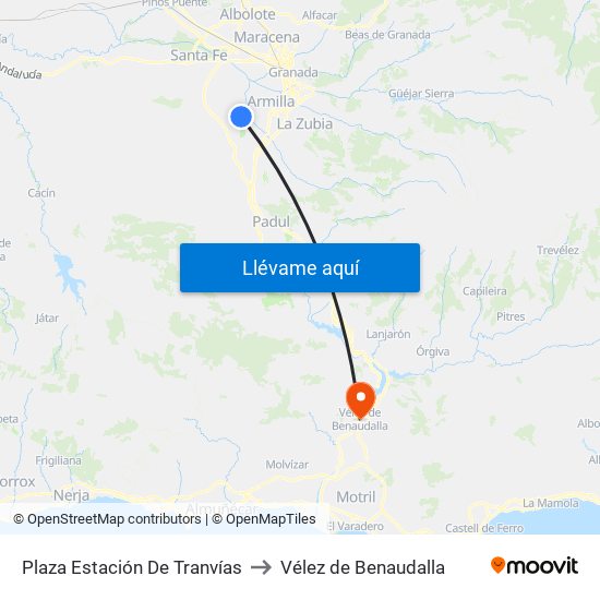 Plaza Estación De Tranvías to Vélez de Benaudalla map