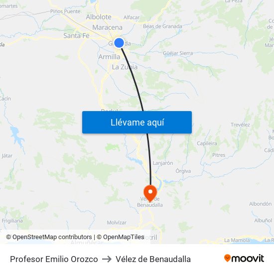 Profesor Emilio Orozco to Vélez de Benaudalla map