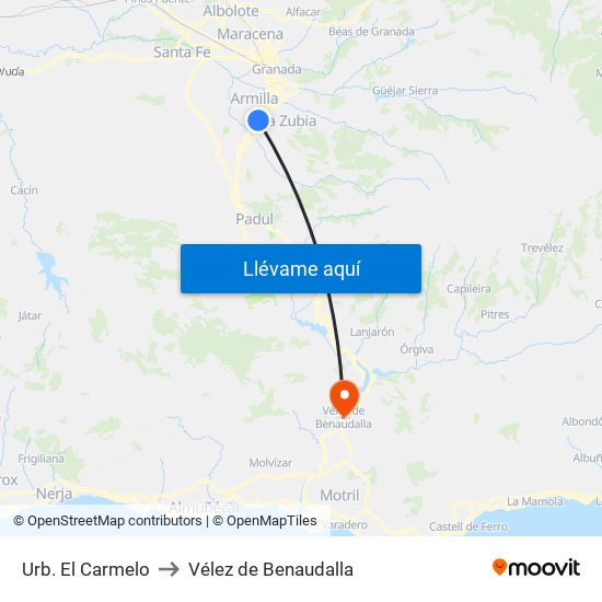 Urb. El Carmelo to Vélez de Benaudalla map