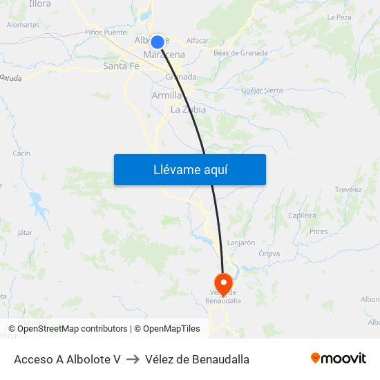 Acceso A Albolote V to Vélez de Benaudalla map