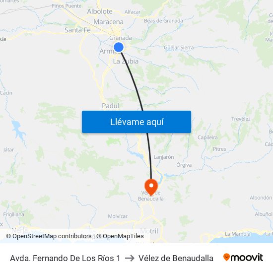 Avda. Fernando De Los Ríos 1 to Vélez de Benaudalla map