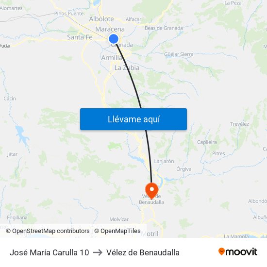 José María Carulla 10 to Vélez de Benaudalla map