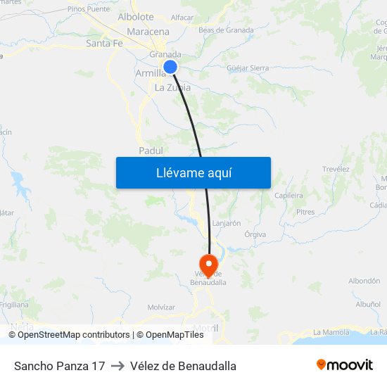 Sancho Panza 17 to Vélez de Benaudalla map