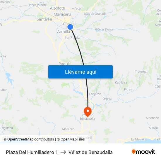 Plaza Del Humilladero 1 to Vélez de Benaudalla map