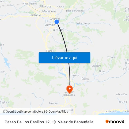 Paseo De Los Basilios 12 to Vélez de Benaudalla map