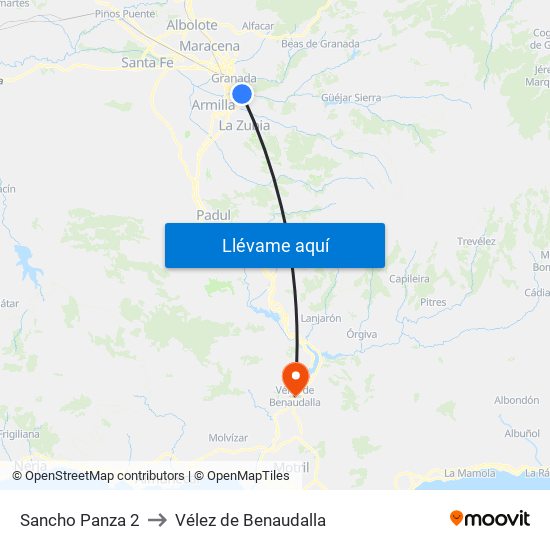 Sancho Panza 2 to Vélez de Benaudalla map