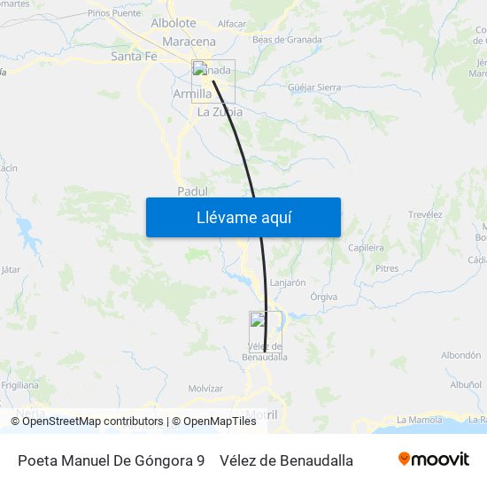 Poeta Manuel De Góngora 9 to Vélez de Benaudalla map