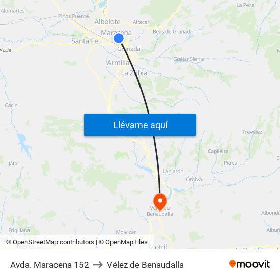 Avda. Maracena 152 to Vélez de Benaudalla map