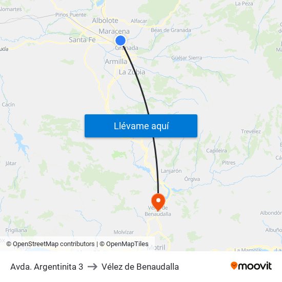 Avda. Argentinita 3 to Vélez de Benaudalla map