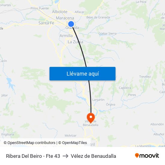 Ribera Del Beiro - Fte 43 to Vélez de Benaudalla map