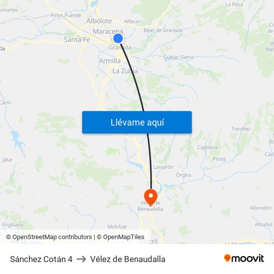 Sánchez Cotán 4 to Vélez de Benaudalla map