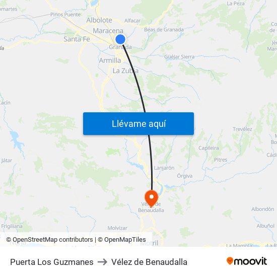 Puerta Los Guzmanes to Vélez de Benaudalla map