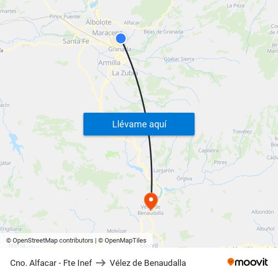Cno. Alfacar - Fte Inef to Vélez de Benaudalla map