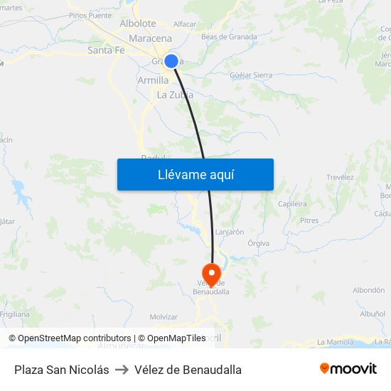Plaza San Nicolás to Vélez de Benaudalla map