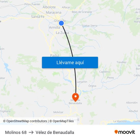 Molinos 68 to Vélez de Benaudalla map
